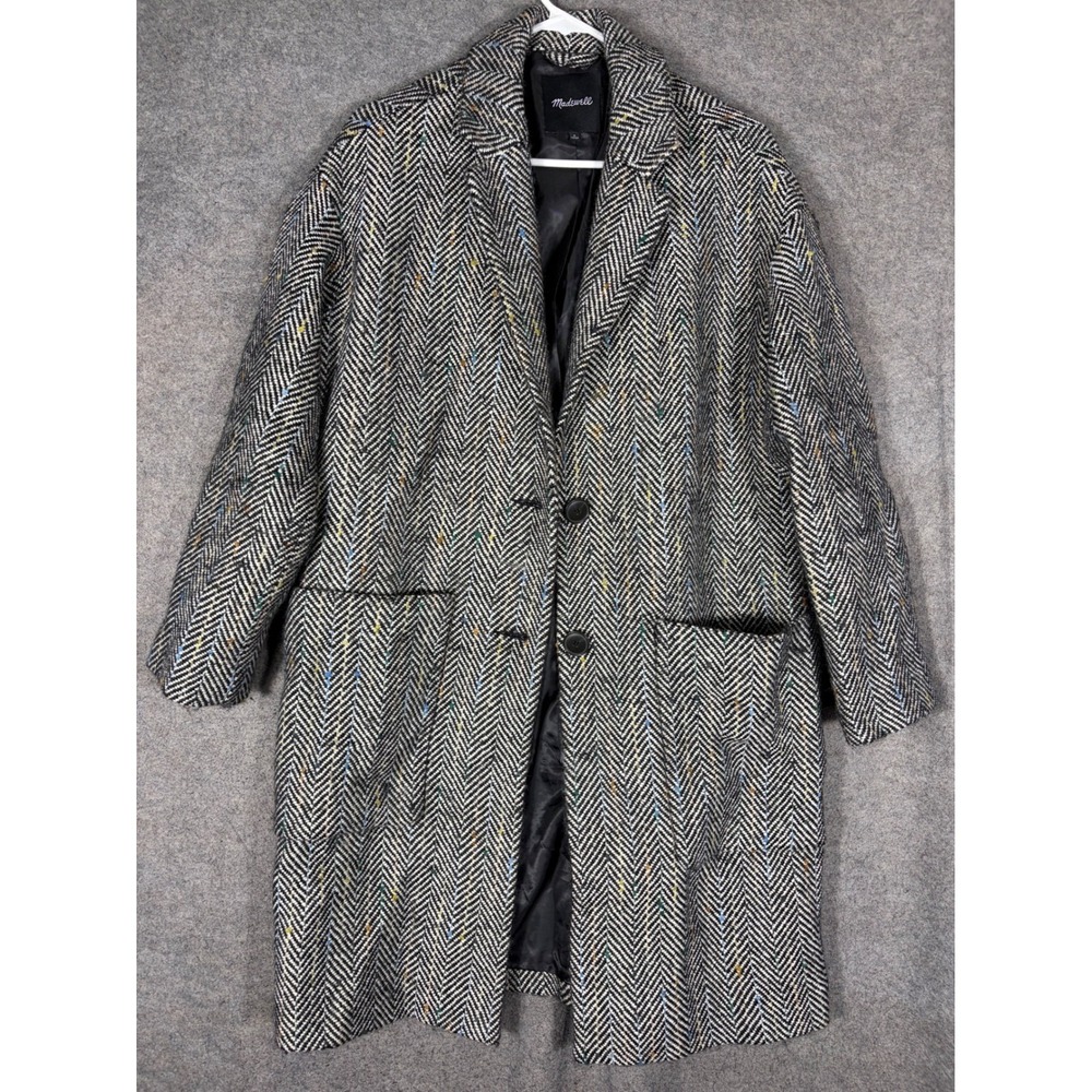 Madewell Herringbone Wool Blend Coat Rainbow Fleck Black White Small Overcoat